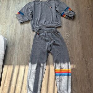 Aviator Nation Gray matching sweat set Rainbow Accent size m both top and bottom